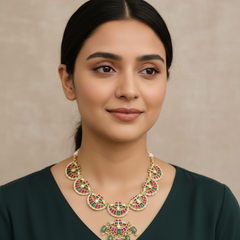 gold plated jadau kundan stone and pearls necklace set