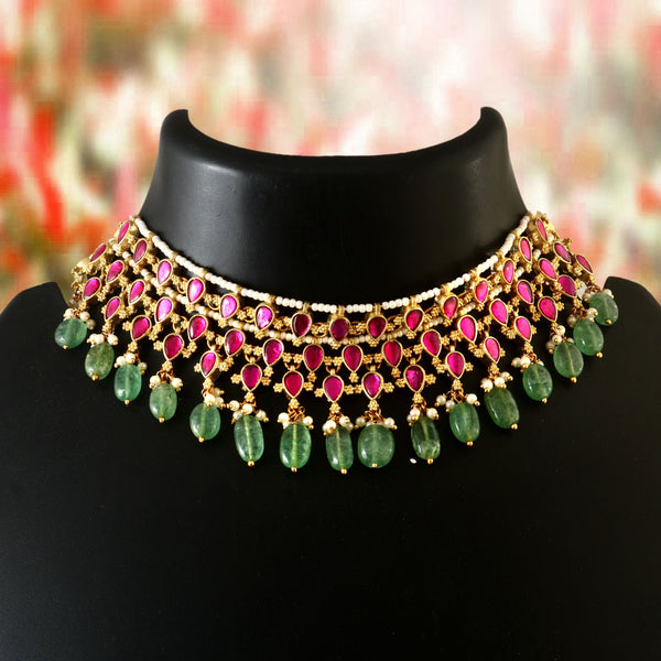 Jadau Kundan Necklace (Green Pearl)