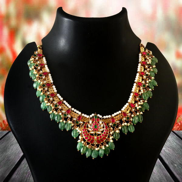 jadau kundan Ruby Emerald real kempu Bridal Necklace south