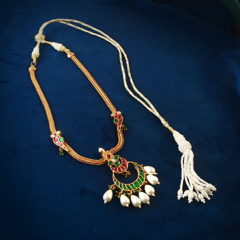 Matte Gold South Indian Temple chain pendant Necklace set