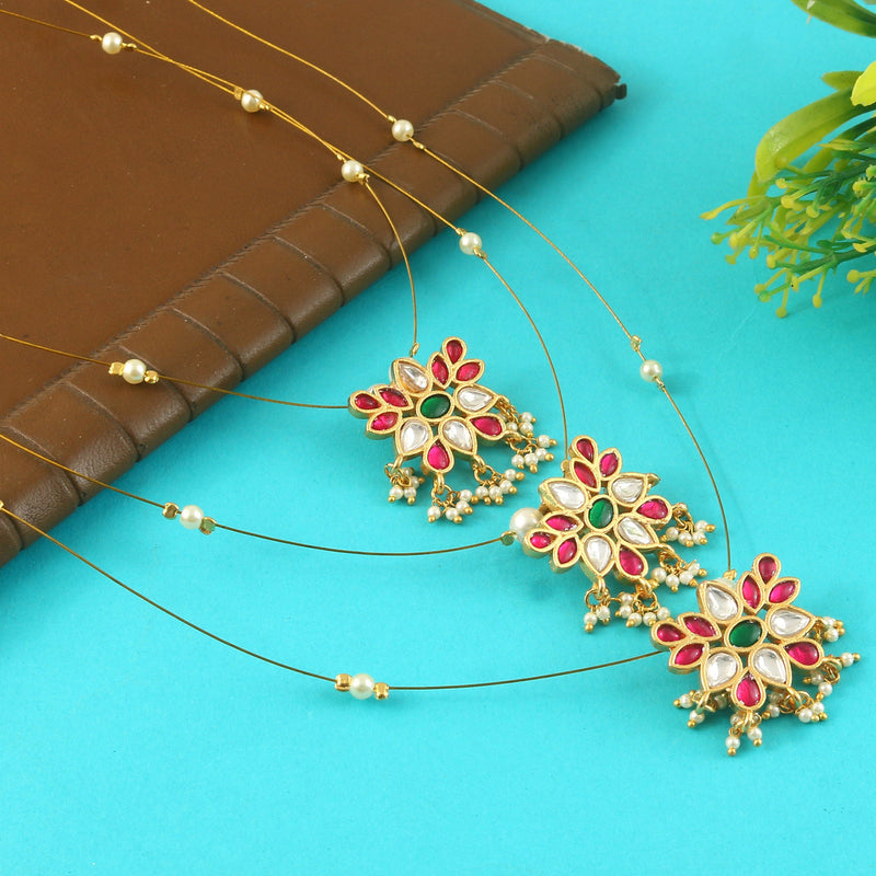 Jadau Kundan Necklace Set is beautifully handcrafted with premium Kundan stones in a classic Jadau setting. Inspired by the royal