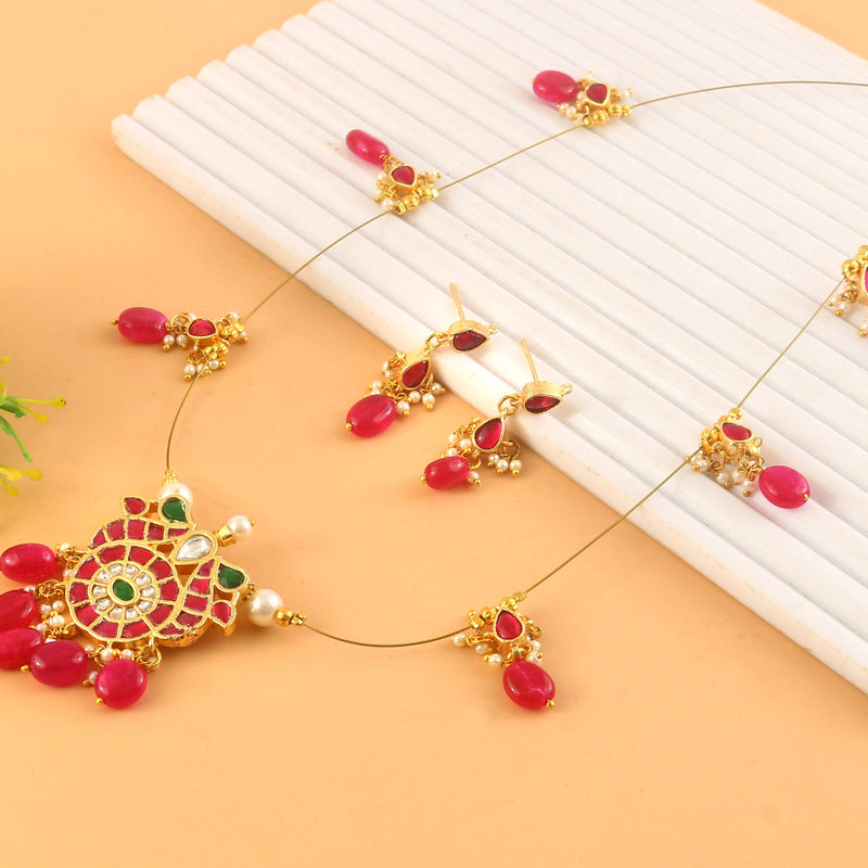 Jadau Kundan Necklace Set is beautifully handcrafted with premium Kundan stones in a classic Jadau setting. Inspired by the royal