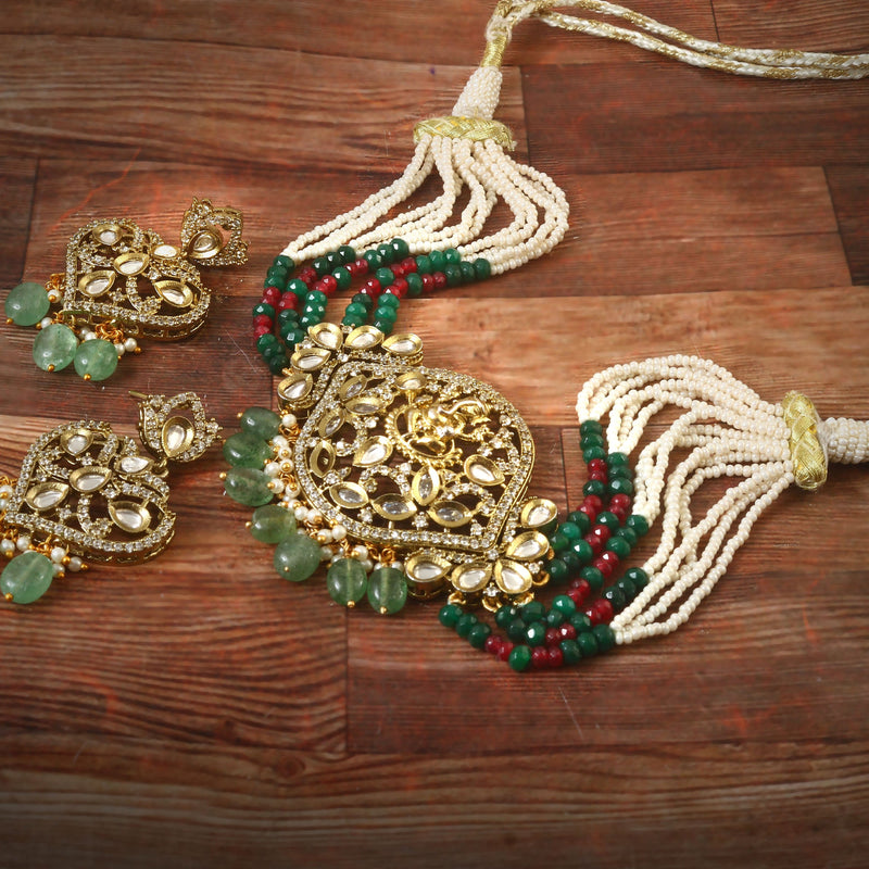 Jadau Kundan Necklace Set (Beads)