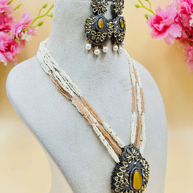 Orange & White Jadau Kundan Necklase Set