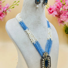 Blue & White Jadau Kundan Necklase Set