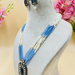 Blue & White Jadau Kundan Necklase Set