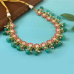 Translucent Falling Lotus Flexible necklace set with Green, Pink and White Stones | Shobitam Jewelry