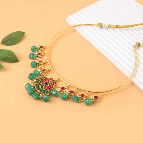 jadau kundan Necklace with Emerald bead Accents set