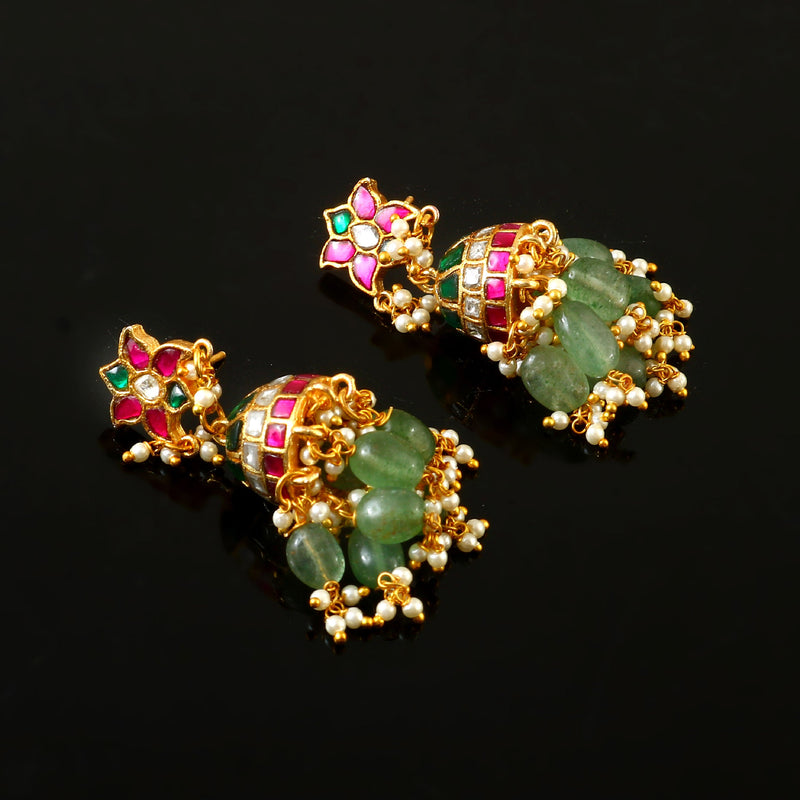 Traditional floral design studded jadau kundan earrings