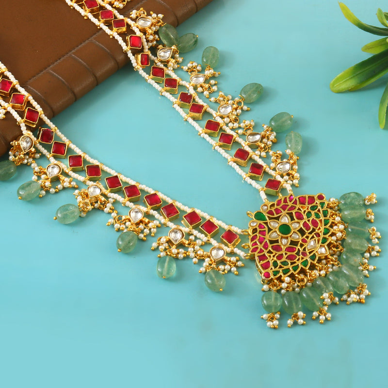 Jadau Green Chandbali Necklace With Necklace Set