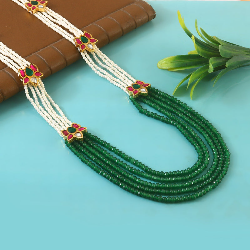 Jadau Kundan Brooch Mala Necklace Set