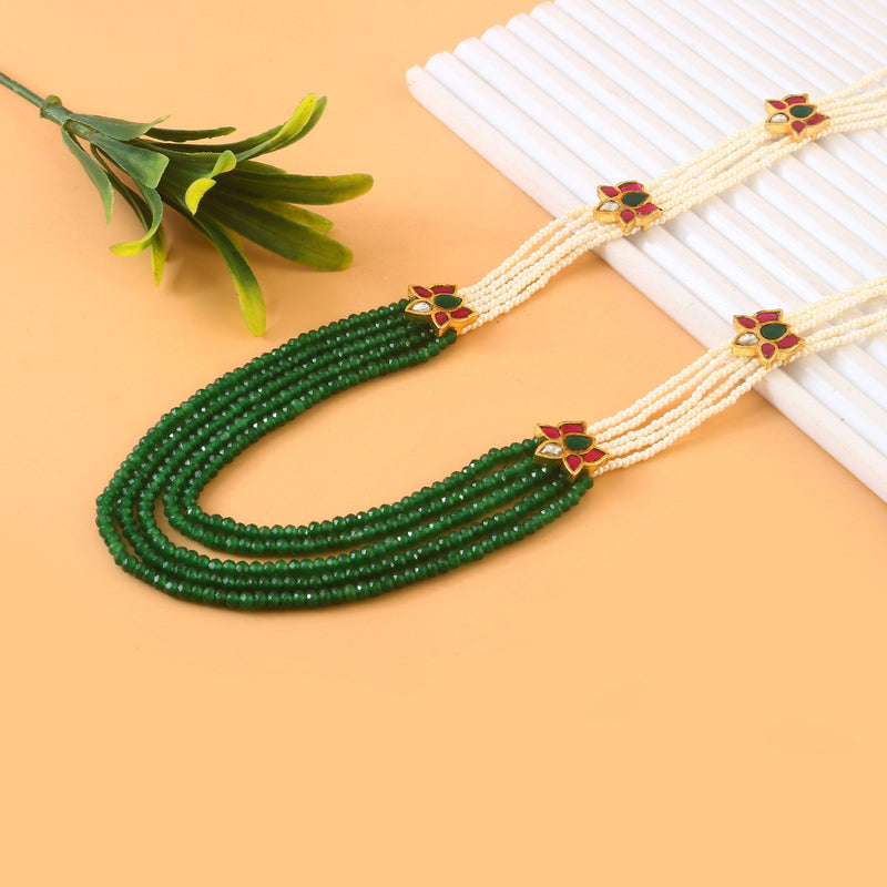 Jadau Kundan Brooch Mala Necklace Set