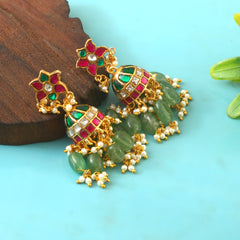 Traditional floral design studded jadau kundan earrings