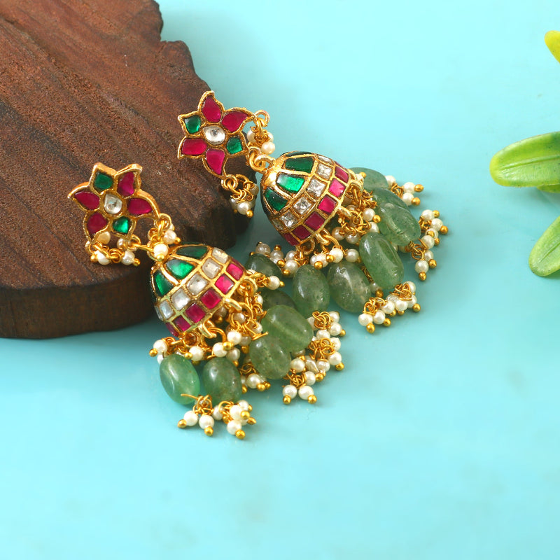 Traditional floral design studded jadau kundan earrings