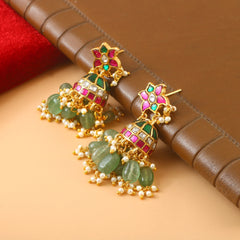 Traditional floral design studded jadau kundan earrings