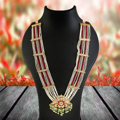 Royal Multi Layer Pearl & Ruby Beaded Necklace