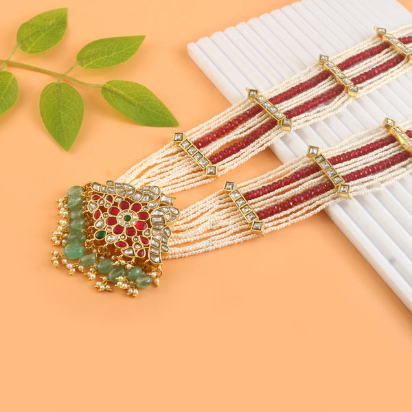 Royal Multi Layer Pearl & Ruby Beaded Necklace