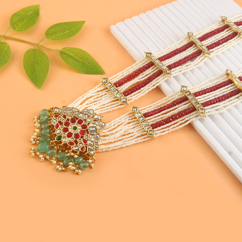 Royal Multi Layer Pearl & Ruby Beaded Necklace