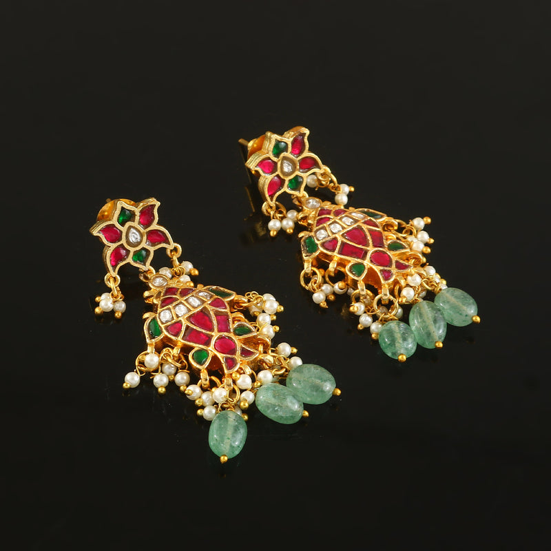 Designer Kundan Chandbali Earrings with Pearl & Emerald Drops