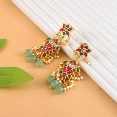Designer Kundan Chandbali Earrings with Pearl & Emerald Drops