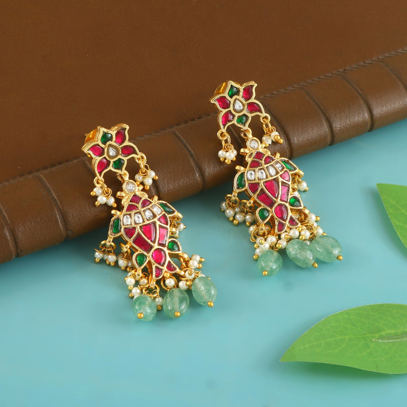 Designer Kundan Chandbali Earrings with Pearl & Emerald Drops