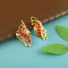 Traditional Kundan Ear Cuff Earrings with Pearl Drops