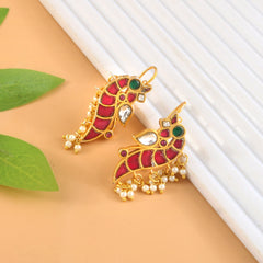 Traditional Kundan Ear Cuff Earrings with Pearl Drops