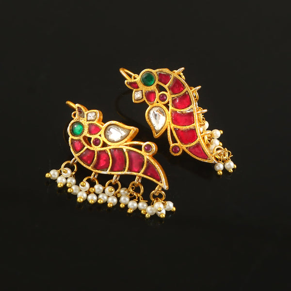 Traditional Kundan Ear Cuff Earrings with Pearl Drops