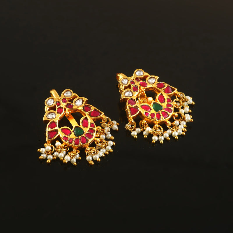 Traditional Peacock Kundan Earrings with Pearl Tassels