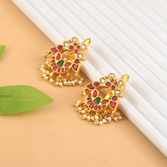 Traditional Peacock Kundan Earrings with Pearl Tassels