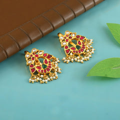 Traditional Peacock Kundan Earrings with Pearl Tassels