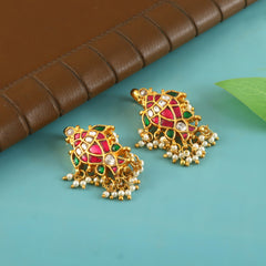 Royal Kundan Jhumki Earrings with Pearl Tassels
