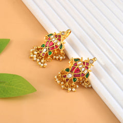 Royal Kundan Jhumki Earrings with Pearl Tassels