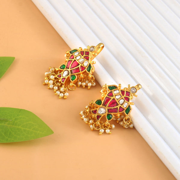 Royal Kundan Jhumki Earrings with Pearl Tassels