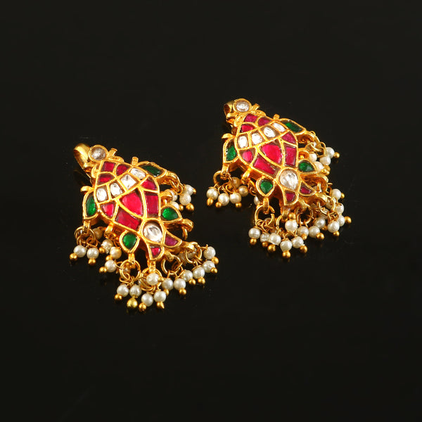 Royal Kundan Jhumki Earrings with Pearl Tassels