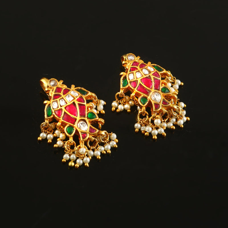 Royal Kundan Jhumki Earrings with Pearl Tassels