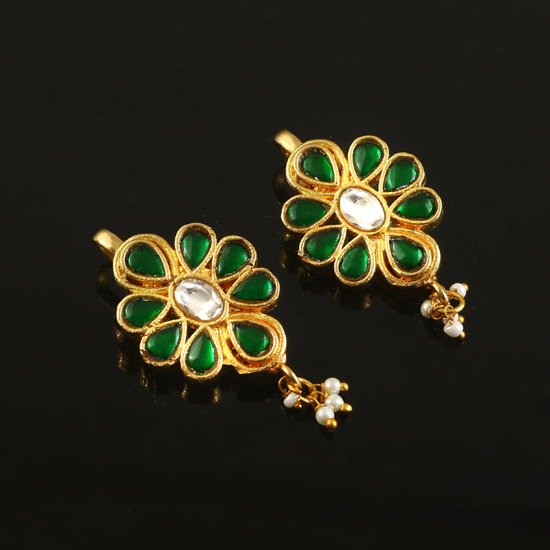 Floral Kundan Earrings with Pearl Charms