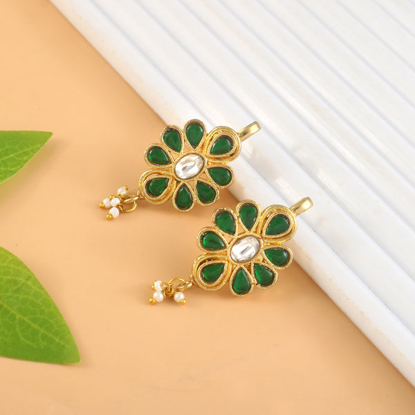 Floral Kundan Earrings with Pearl Charms