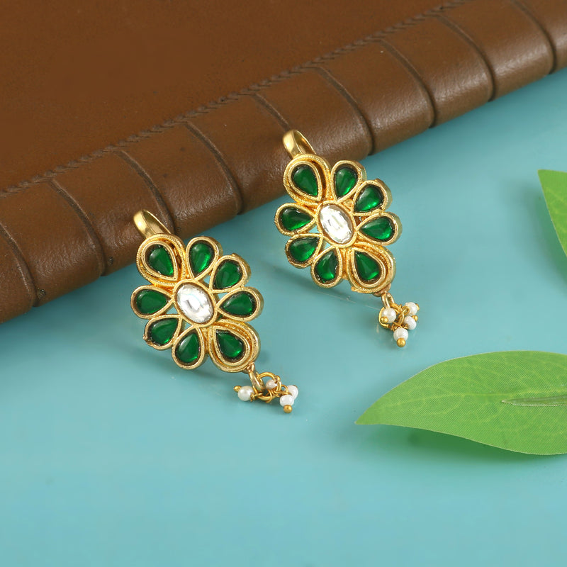 Floral Kundan Earrings with Pearl Charms