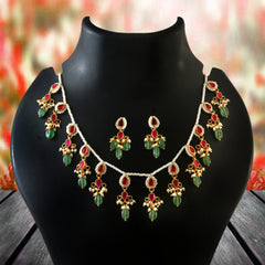 Necklace 1garm Gold Foil Multi Color Pendent Green Mala (One Siz