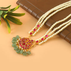 Gold Foil Multi Color Pendent Green Mala (One Size