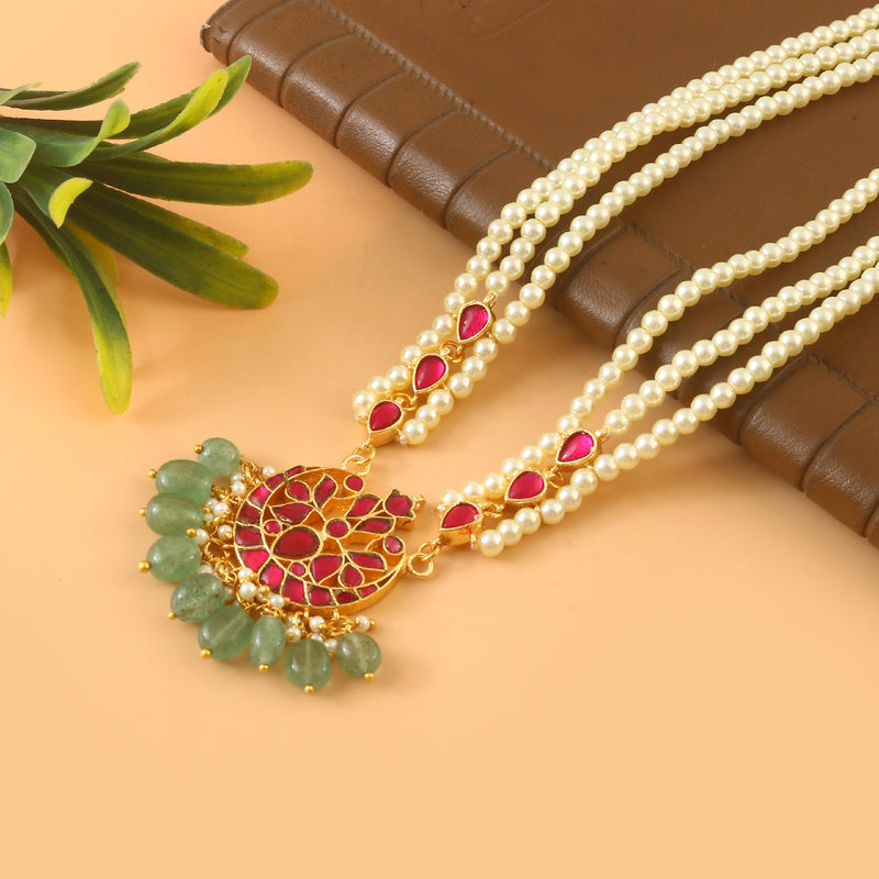 Gold Foil Multi Color Pendent Green Mala (One Size