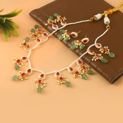 Necklace 1garm Gold Foil Multi Color Pendent Green Mala (One Siz