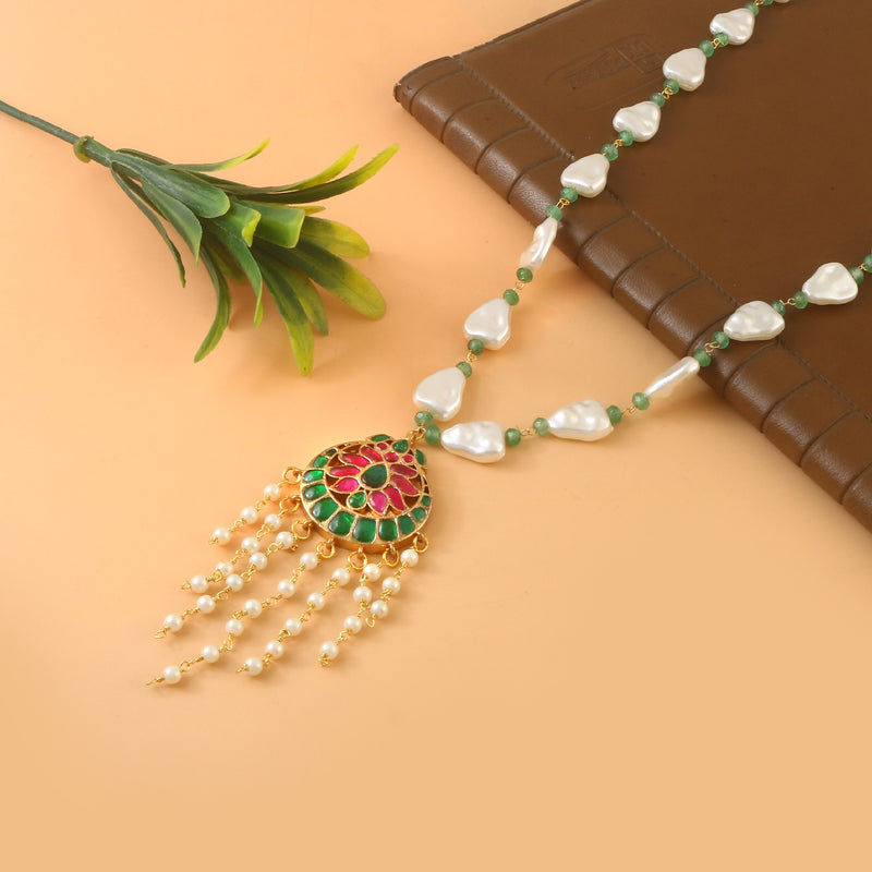 Gold Foil Multi Color Pendent Green Mala (One Size