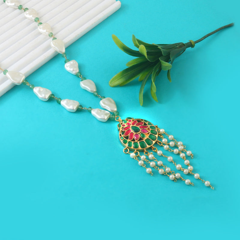 Gold Foil Multi Color Pendent Green Mala (One Size
