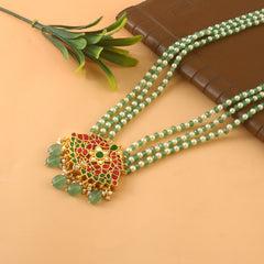 Gold Foil Multi Color Pendent Green Mala (One Size
