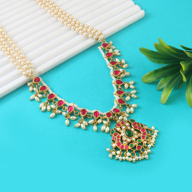 Stunning Pearl Mala With Jadau Kundan Side Lockets
