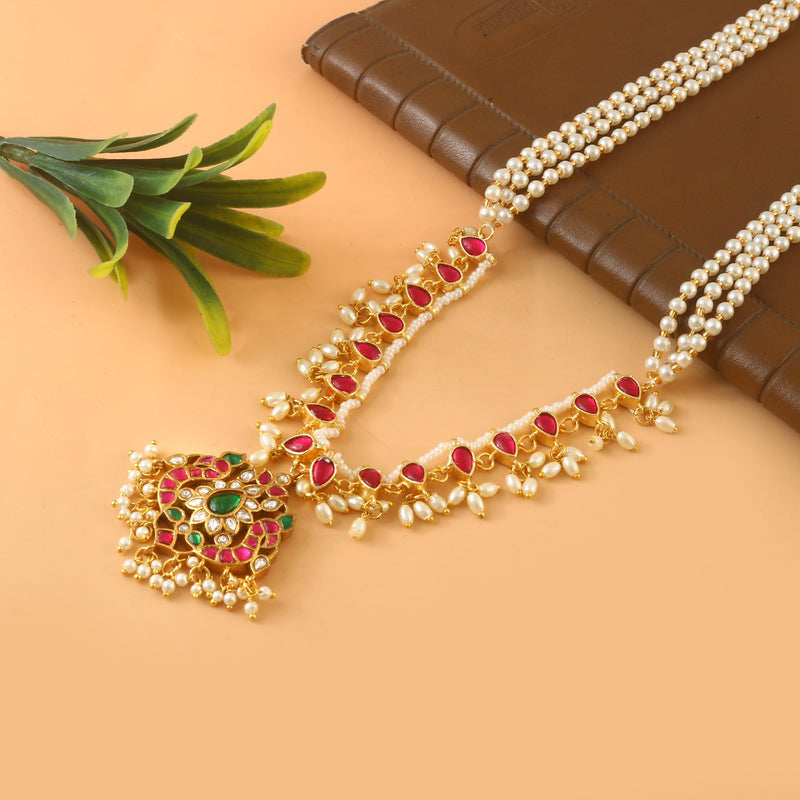 Stunning Pearl Mala With Jadau Kundan Side Lockets