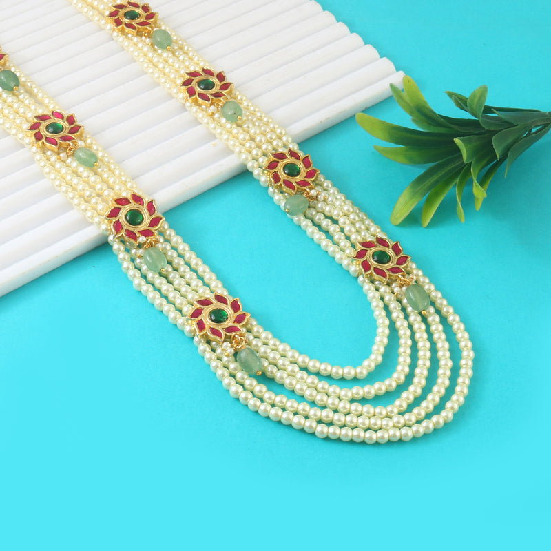 Stunning Pearl Mala With Jadau Kundan Side Lockets
