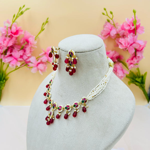 Jadau Kundan Necklace Set (Pink)